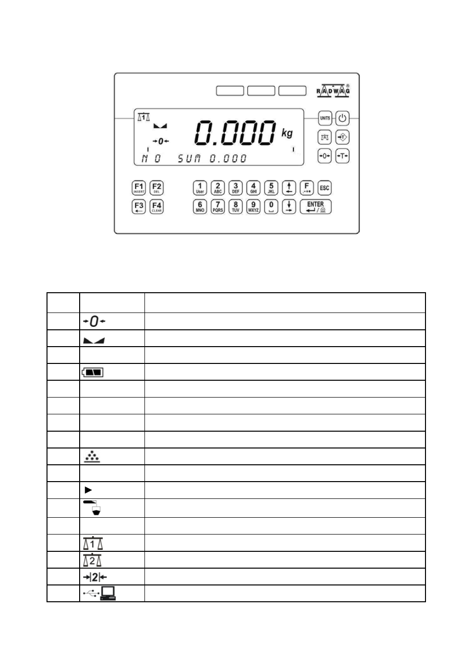 Keyboard, Pictograms | RADWAG PUE C41H Indicator User Manual | Page 12 / 163