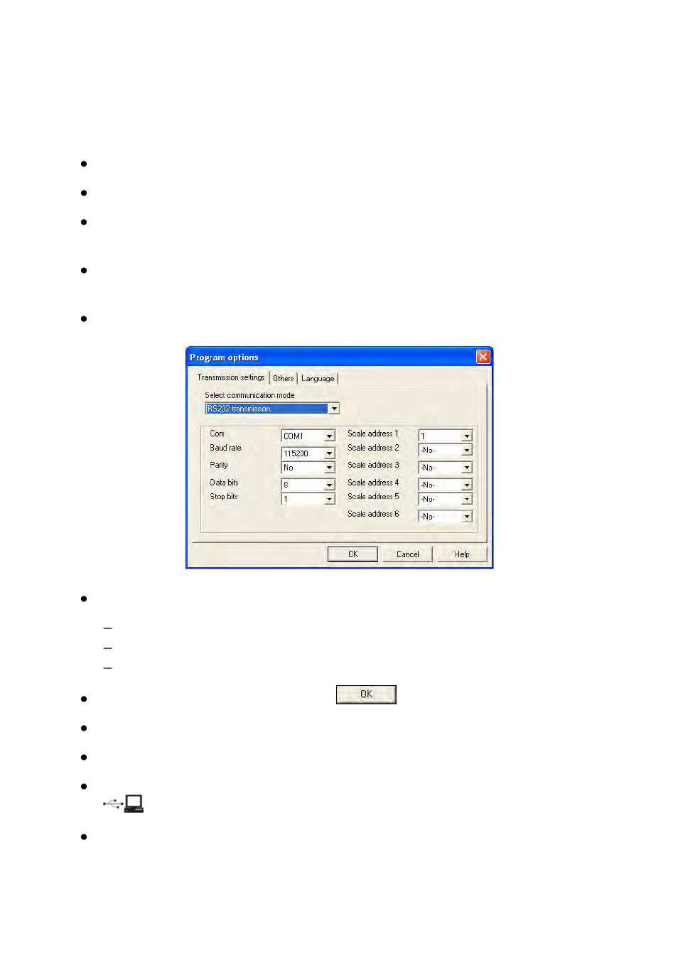 Setting rs232 parameters, Etting rs232 parameters | RADWAG PUE C41H Indicator User Manual | Page 154 / 163
