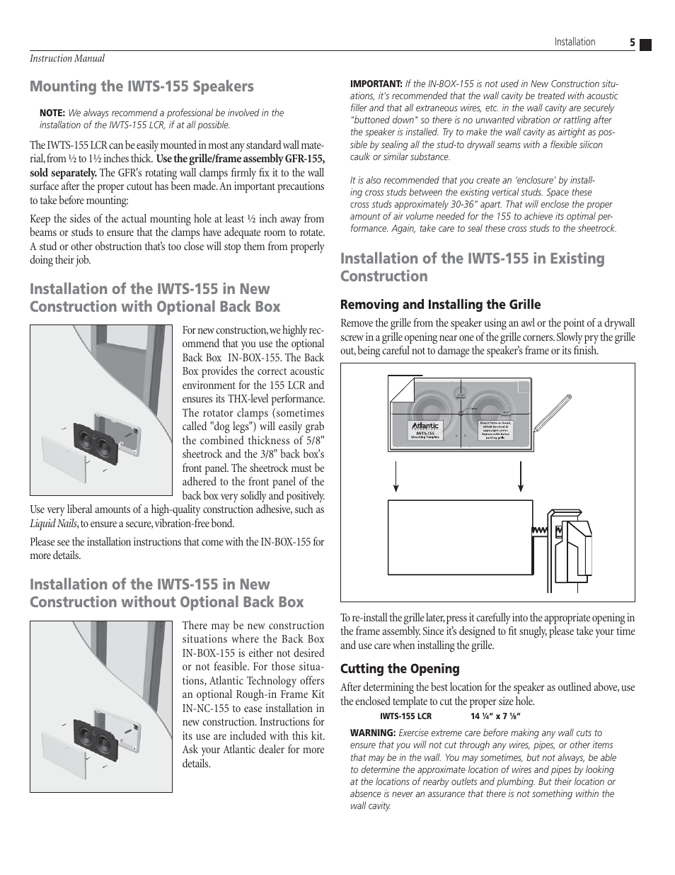 Mounting the iwts-155 speakers | Atlantic Technology IWTS-155 User Manual | Page 5 / 8