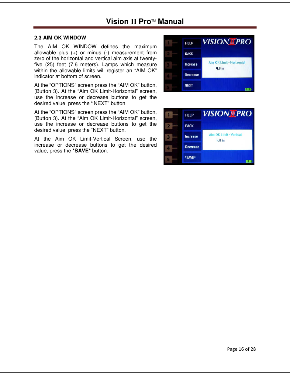 Vision ii pro, Manual | American Aimers VIIPRO Image Processor Headlight Aimer User Manual | Page 16 / 28