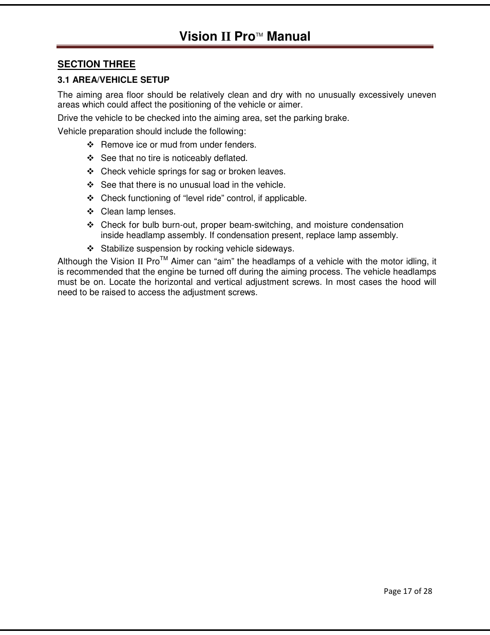 Vision ii pro, Manual | American Aimers VIIPRO Image Processor Headlight Aimer User Manual | Page 17 / 28