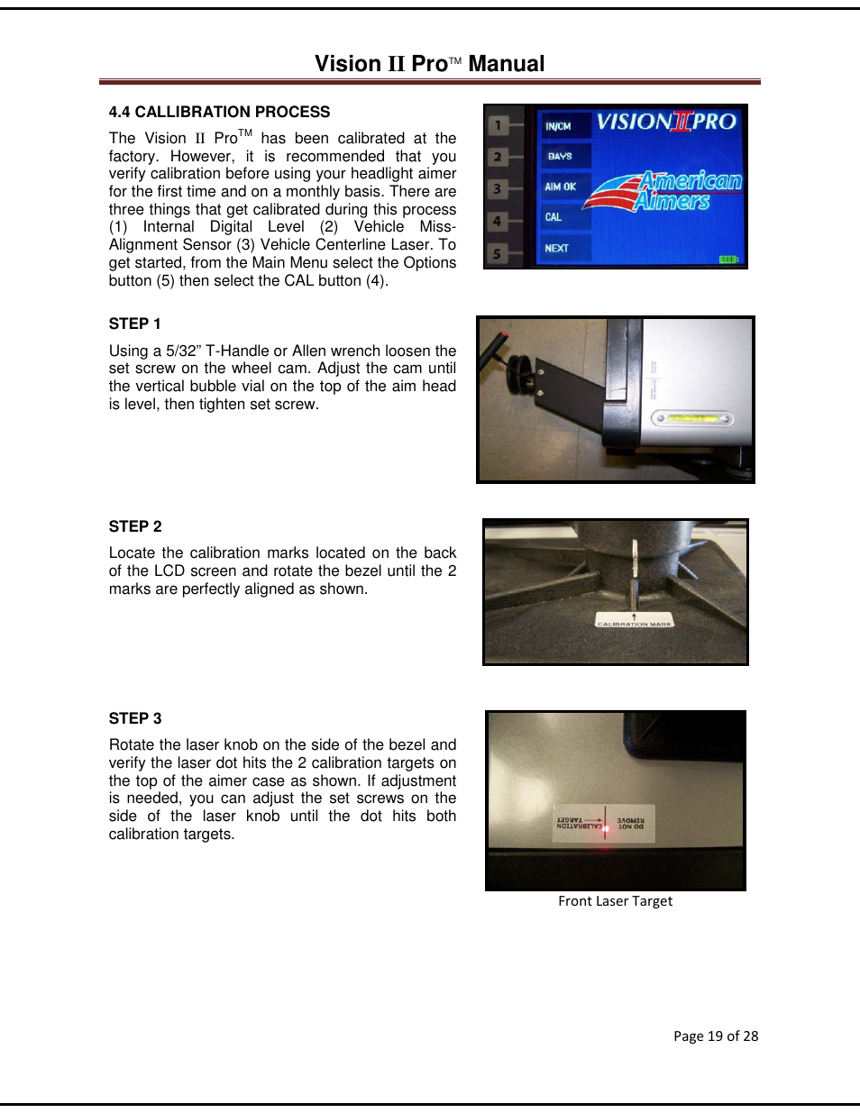 Vision ii pro, Manual | American Aimers VIIPRO Image Processor Headlight Aimer User Manual | Page 19 / 28