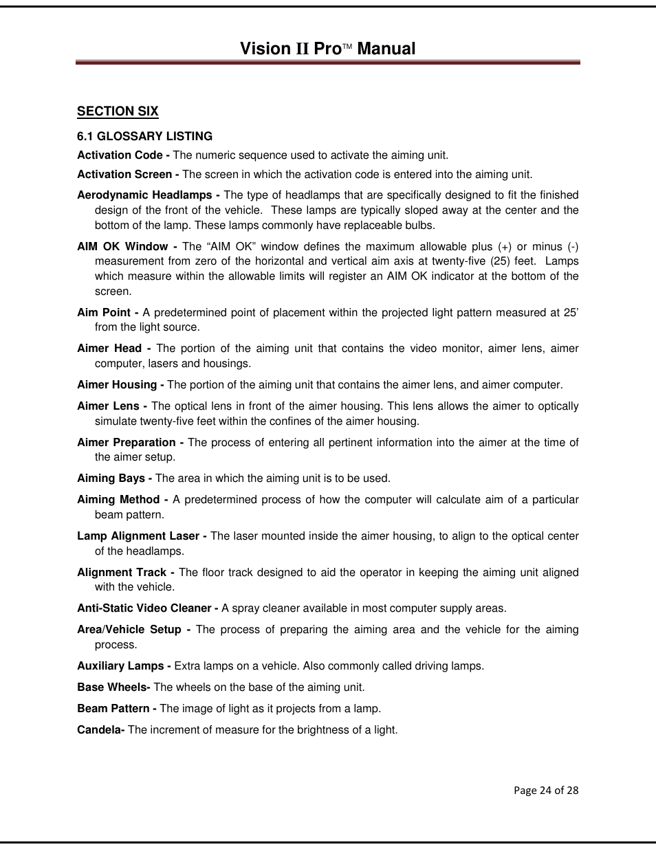 Vision ii pro, Manual | American Aimers VIIPRO Image Processor Headlight Aimer User Manual | Page 24 / 28