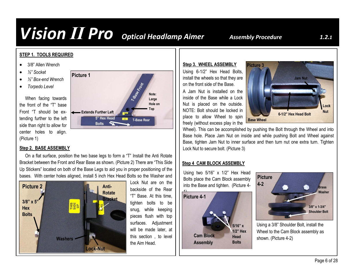 Vision ii pro, Optical headlamp aimer, Assembly procedure 1.2 | American Aimers VIIPRO Image Processor Headlight Aimer User Manual | Page 6 / 28