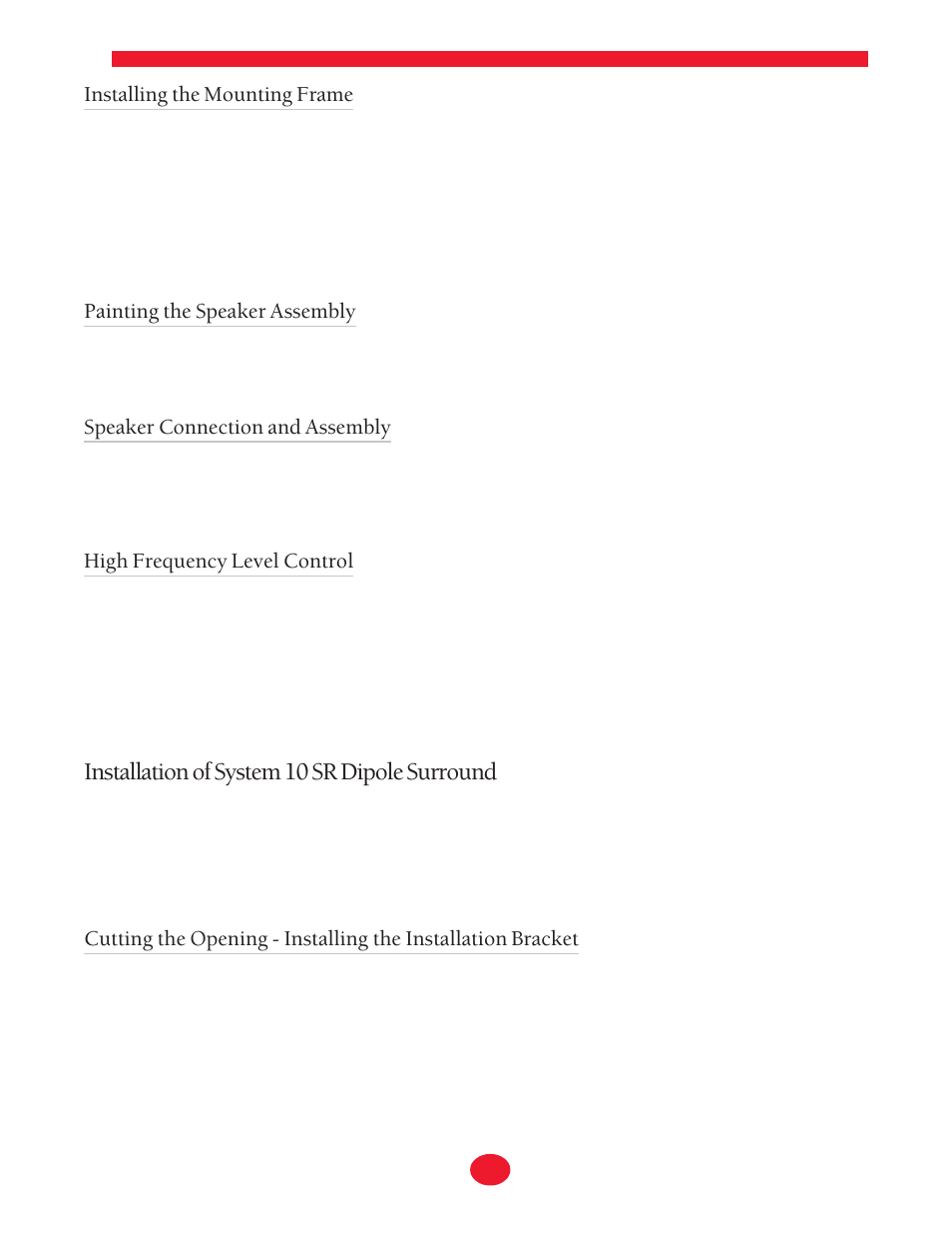 Installation of system 10 sr dipole surround, Installing the mounting frame, Painting the speaker assembly | Speaker connection and assembly, High frequency level control | Atlantic Technology 10LCR User Manual | Page 5 / 8