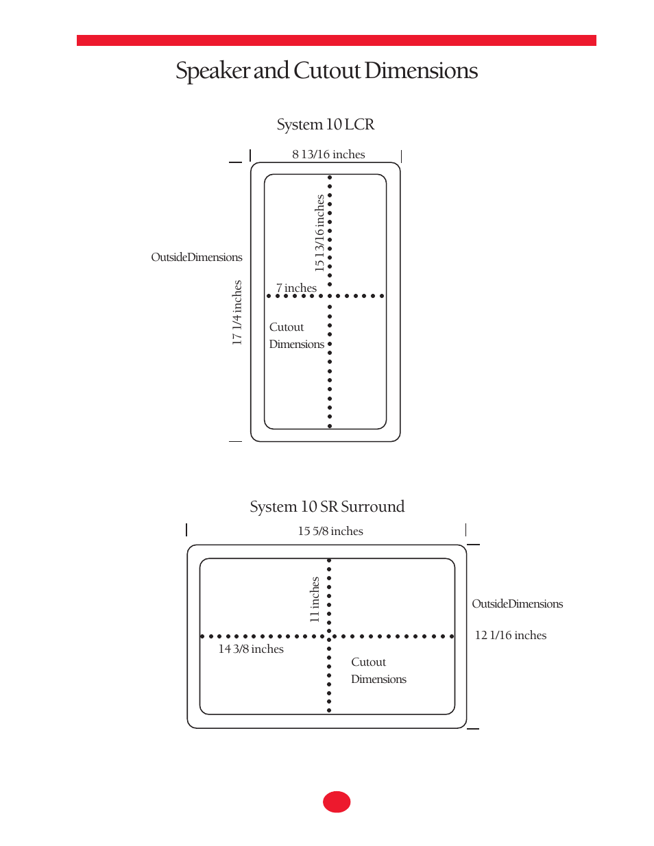 Speaker and cutout dimensions, System 10 sr surround, System 10 lcr | Atlantic Technology 10LCR User Manual | Page 7 / 8