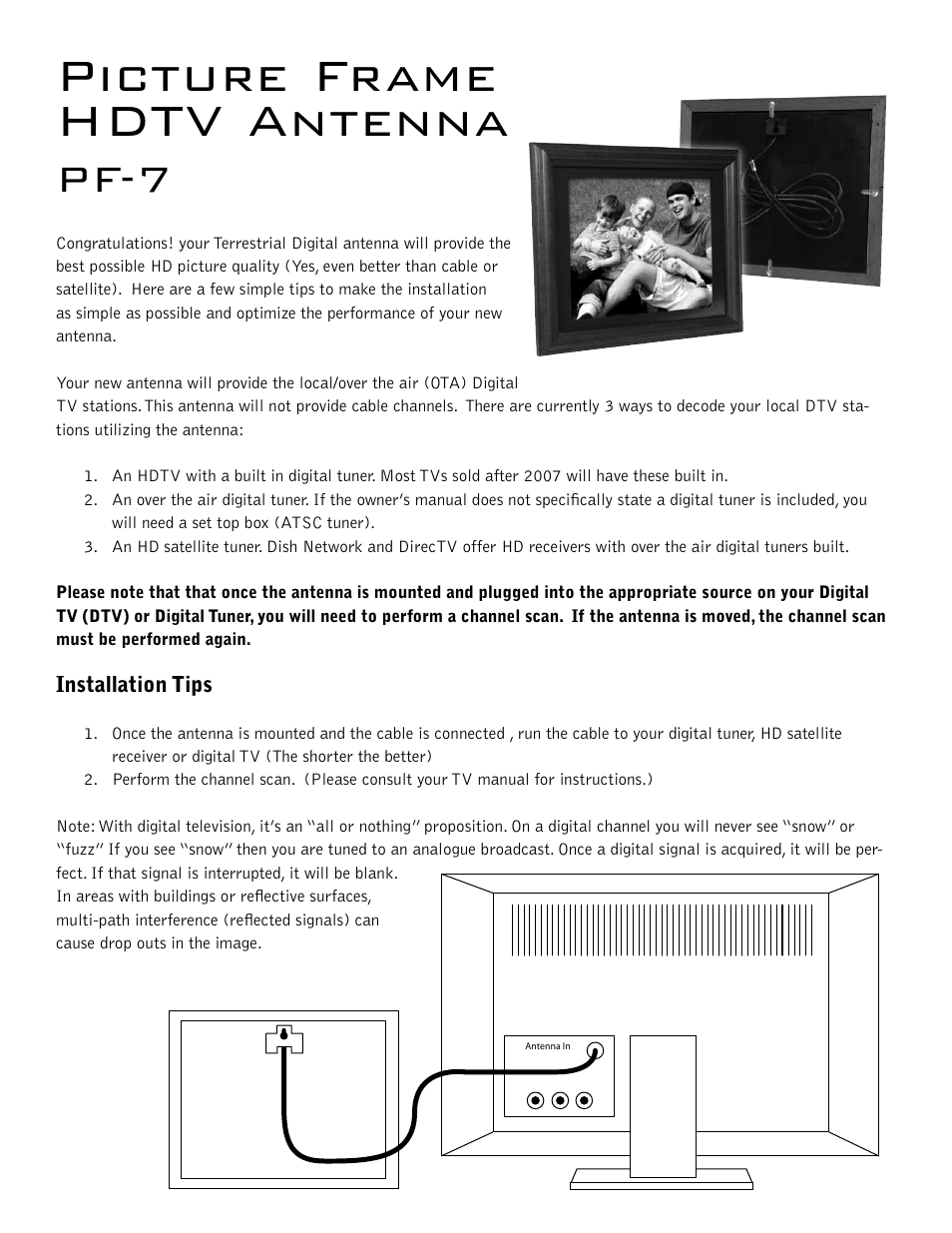 Antennas Direct PF7 - Picture Frame Antenna User Manual | 2 pages
