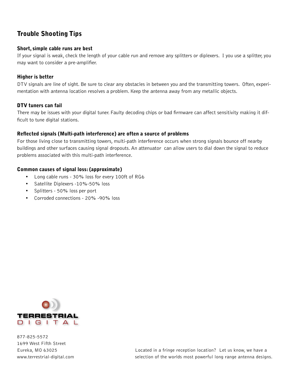Trouble shooting tips | Antennas Direct PF7 - Picture Frame Antenna User Manual | Page 2 / 2