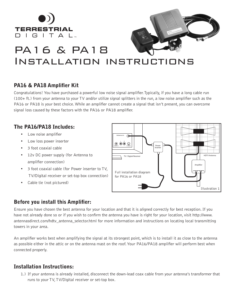 Antennas Direct PA18 User Manual | 2 pages