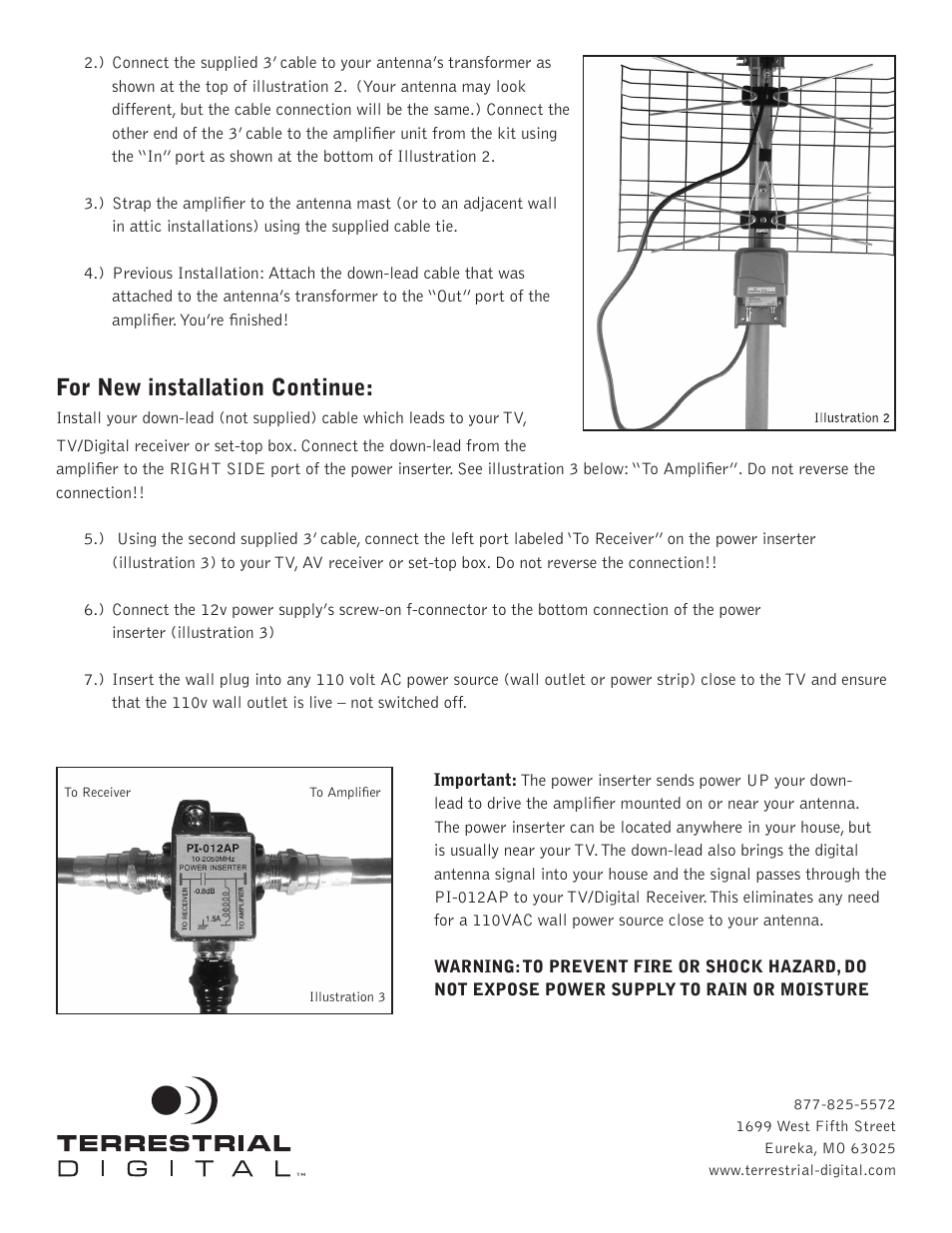 For new installation continue | Antennas Direct PA18 User Manual | Page 2 / 2