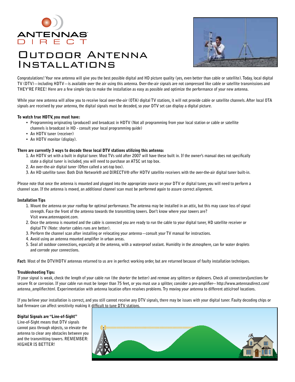 Antennas Direct ClearStream 2 Indoor/Outdoor DTV Installation Instructions User Manual | 2 pages