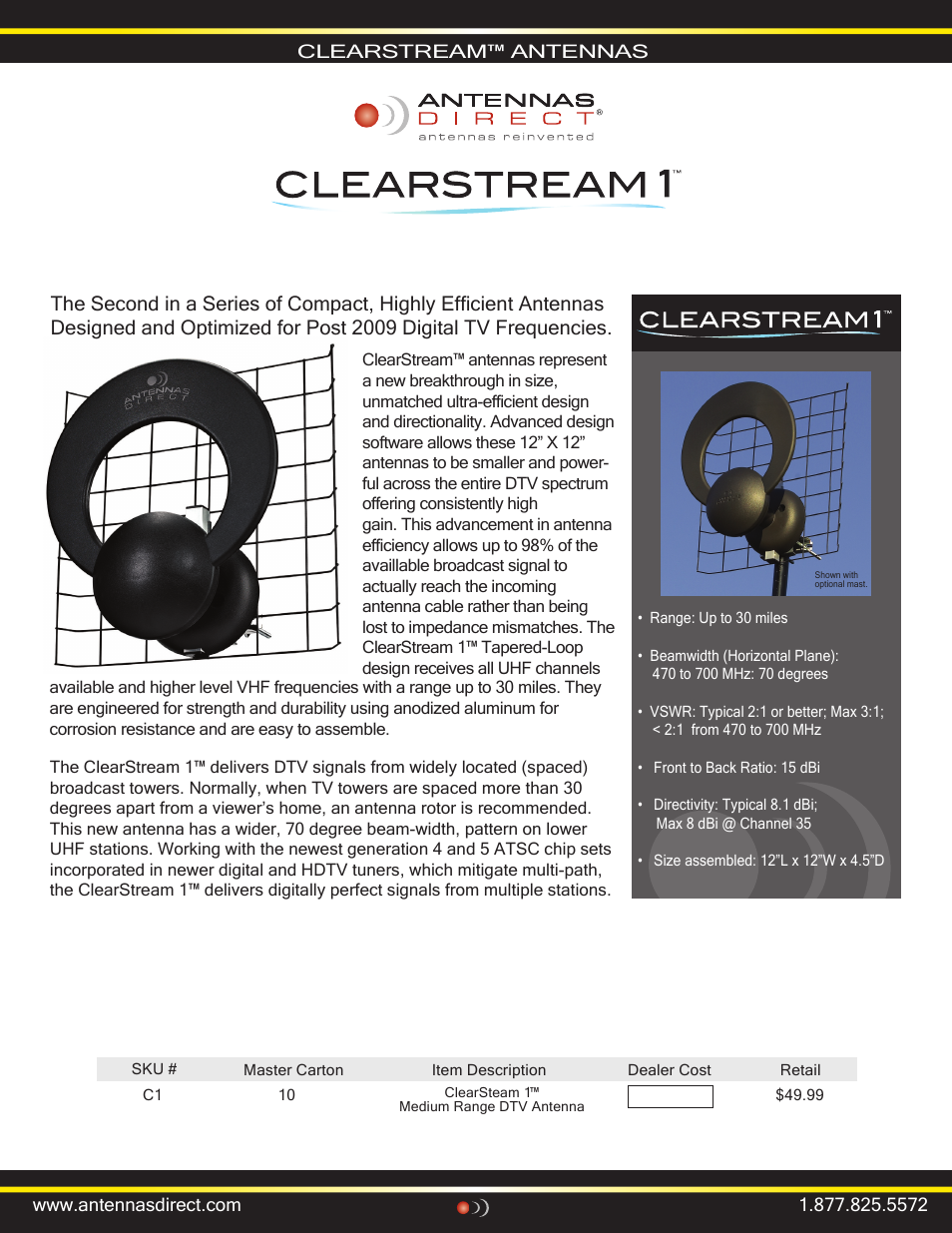 Antennas Direct ClearStream 1 Medium Range User Manual | 2 pages