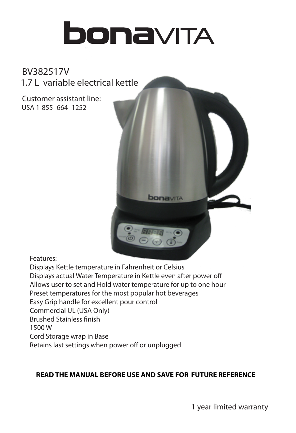 Bonavita BV382517V User Manual | 10 pages