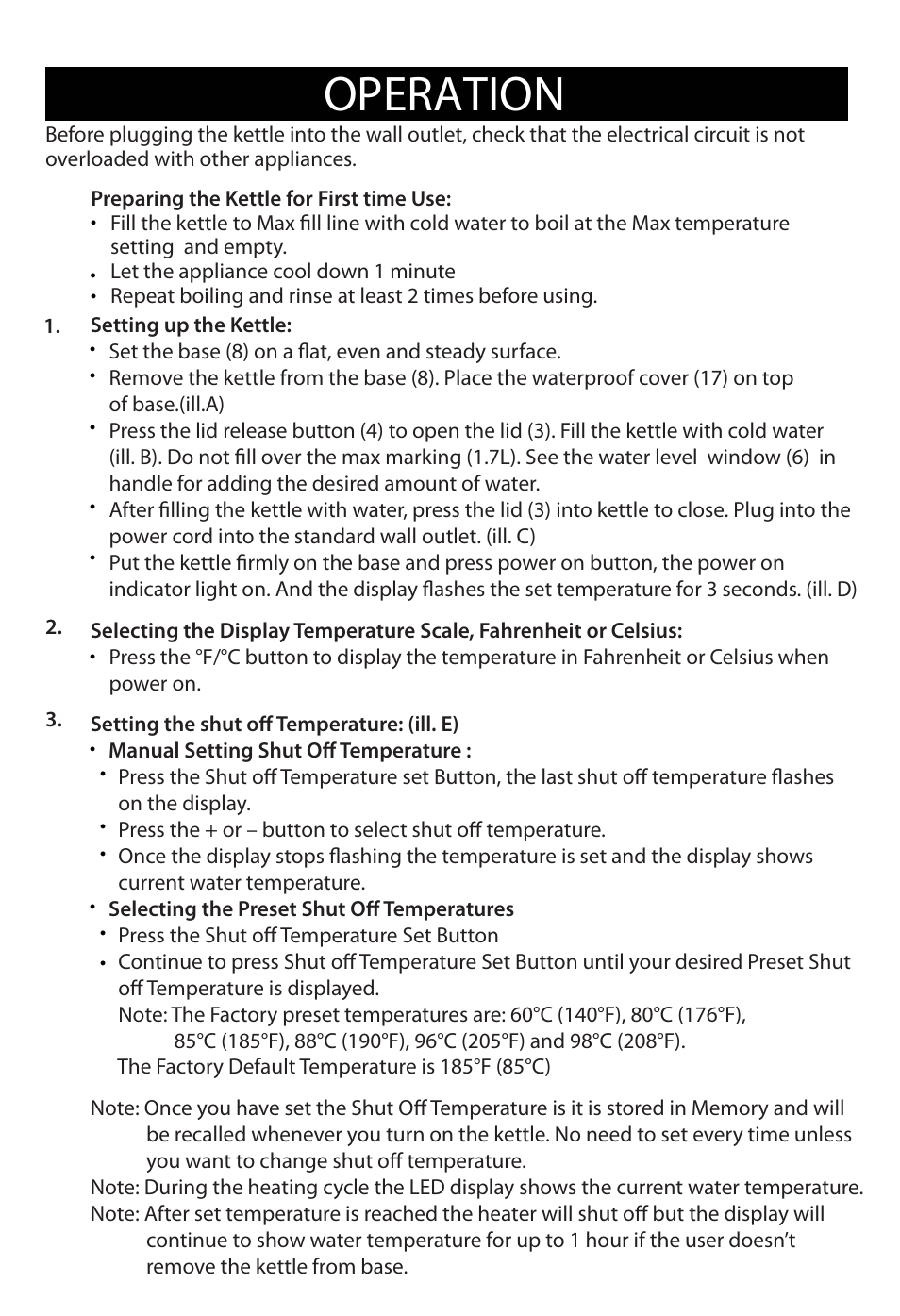 Operation | Bonavita BV382517V User Manual | Page 6 / 10