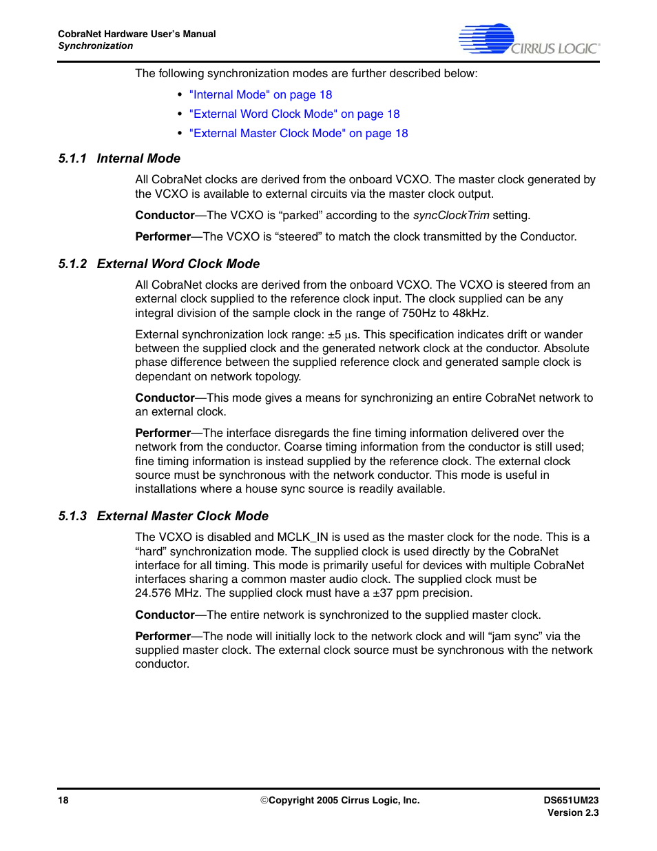 1 internal mode, 2 external word clock mode, 3 external master clock mode | Cirrus Logic CS1810xx User Manual | Page 18 / 54