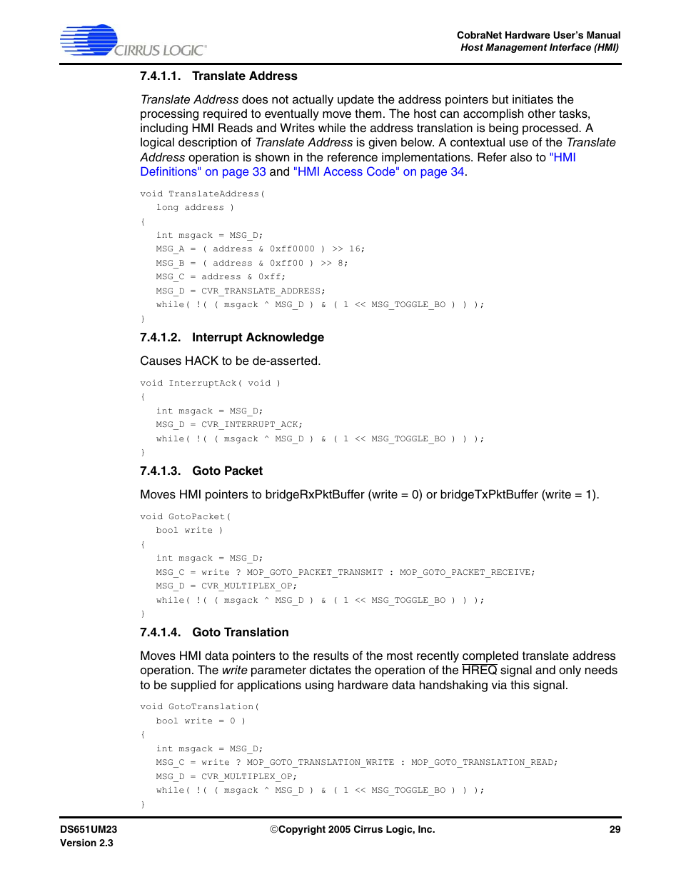 Translate address, Interrupt acknowledge, Goto packet | Goto translation | Cirrus Logic CS1810xx User Manual | Page 29 / 54