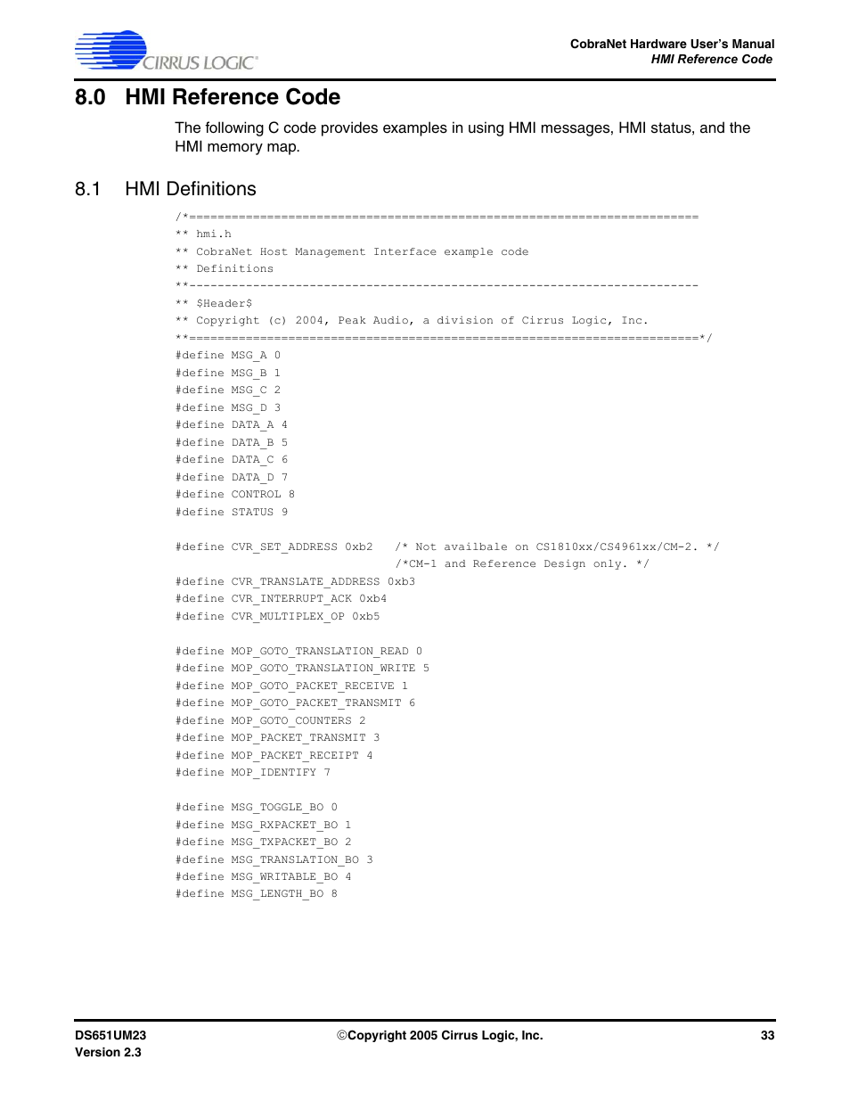 0 hmi reference code, 1 hmi definitions, Hmi definitions" on | R also to | Cirrus Logic CS1810xx User Manual | Page 33 / 54