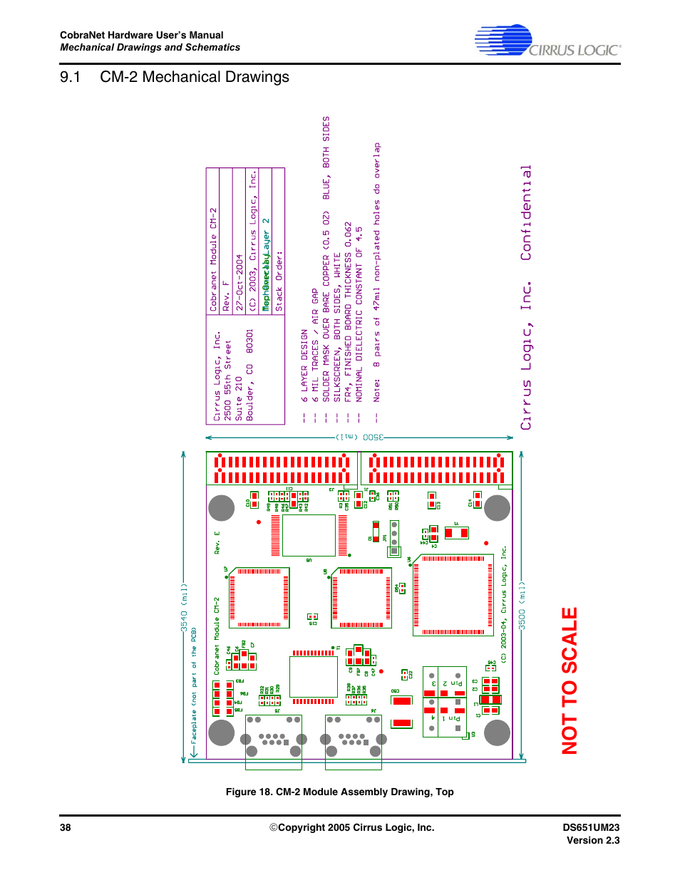 1 cm-2 mechanical drawings, Figure 18. cm-2 module assembly drawing, top, Not to scale | Cirrus Logic CS1810xx User Manual | Page 38 / 54