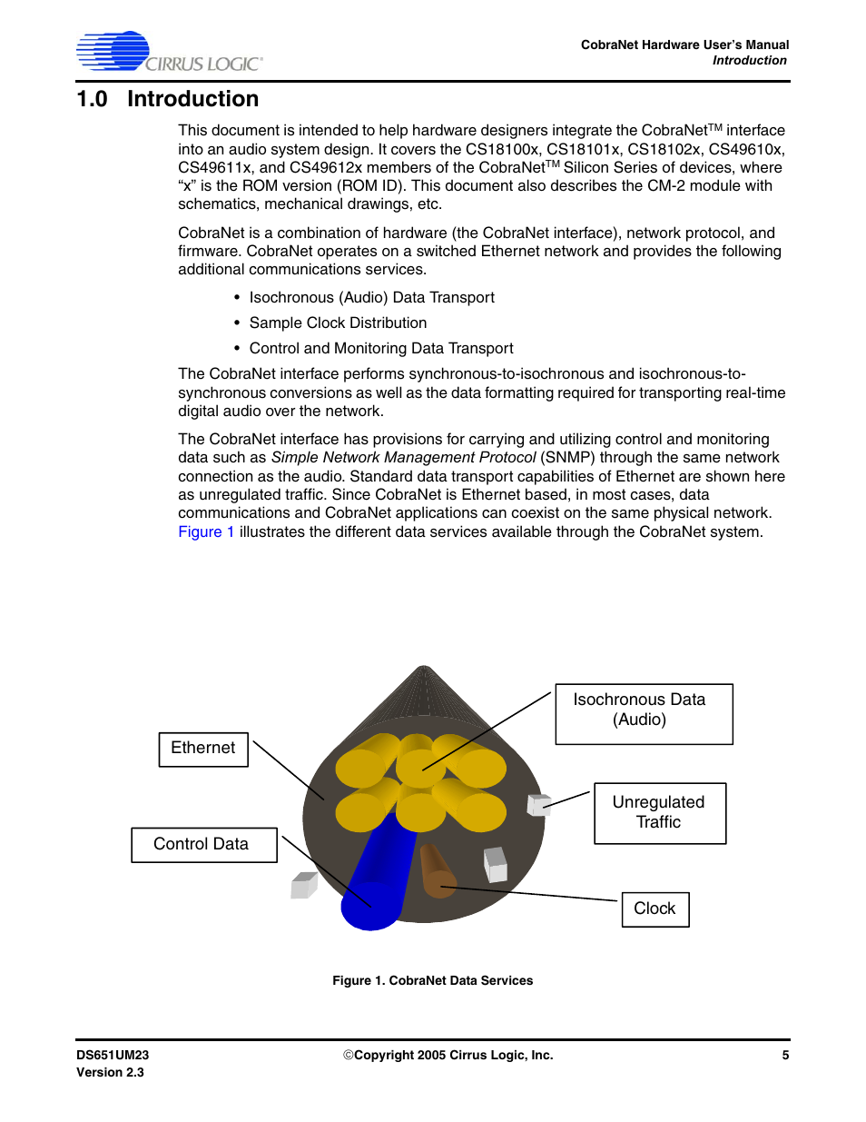 0 introduction, 0 .introduction, Figure 1. cobranet data services | Cirrus Logic CS1810xx User Manual | Page 5 / 54