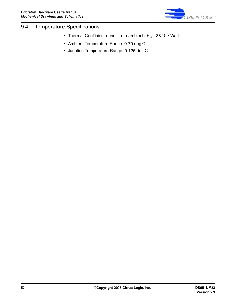 4 temperature specifications | Cirrus Logic CS1810xx User Manual | Page 52 / 54