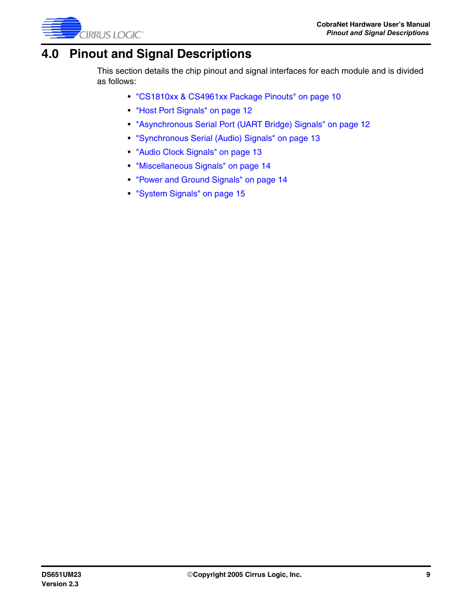 0 pinout and signal descriptions | Cirrus Logic CS1810xx User Manual | Page 9 / 54