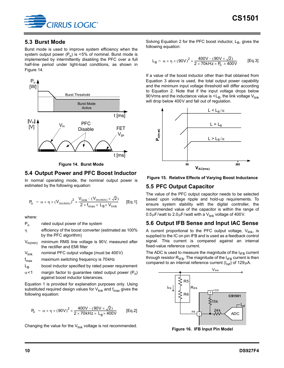 3 burst mode, 4 output power and pfc boost inductor, 5 pfc output capacitor | 6 output ifb sense and input iac sense, Cs1501 | Cirrus Logic CS1501 User Manual | Page 10 / 16