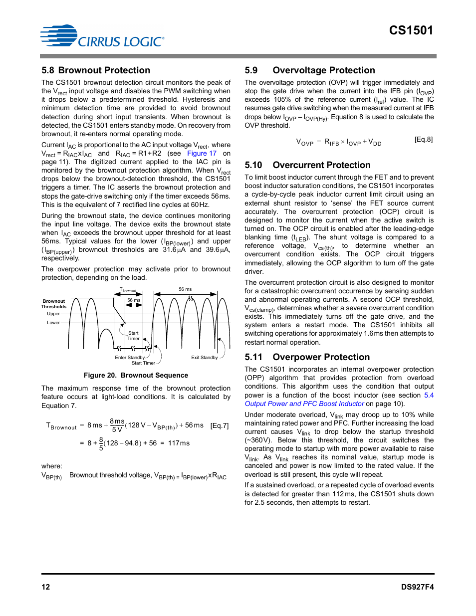 8 brownout protection, 9 overvoltage protection, 10 overcurrent protection | 11 overpower protection, Cs1501 | Cirrus Logic CS1501 User Manual | Page 12 / 16