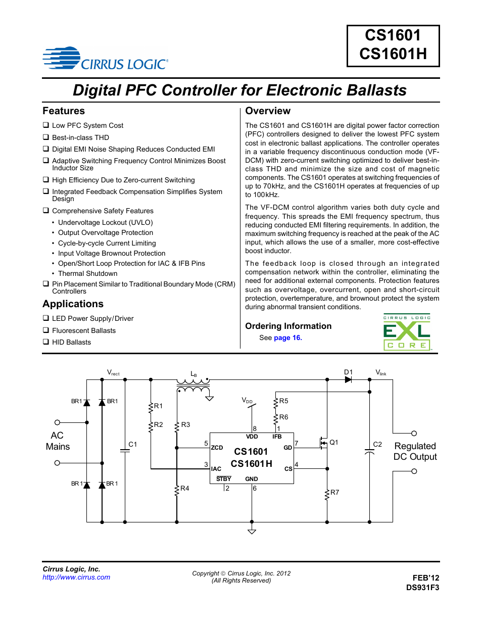 Cirrus Logic CS1601H User Manual | 16 pages