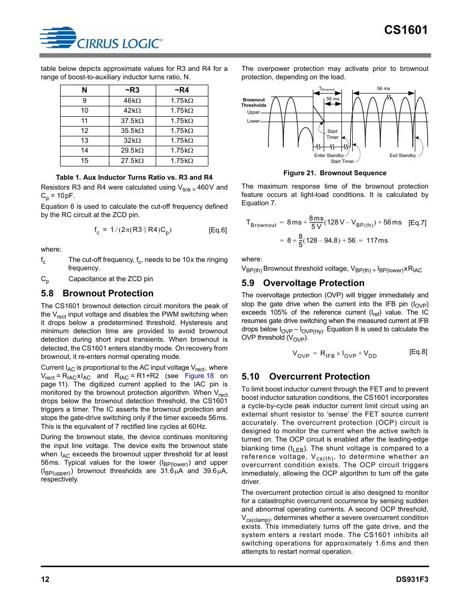 8 brownout protection, 9 overvoltage protection, 10 overcurrent protection | Cs1601 | Cirrus Logic CS1601H User Manual | Page 12 / 16