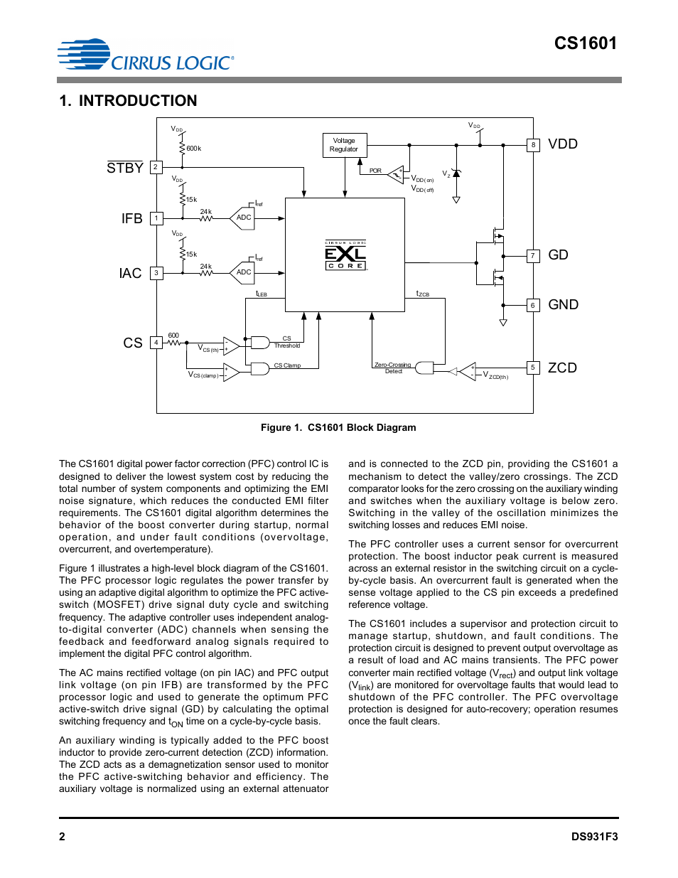 Introduction, Cs1601, Gnd ifb iac | Stby | Cirrus Logic CS1601H User Manual | Page 2 / 16