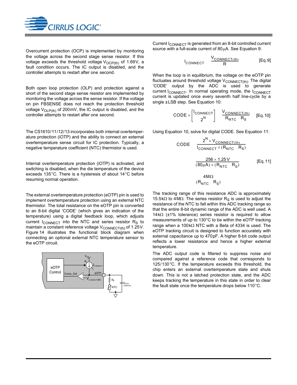 4 overcurrent protection, 5 open loop protection, 8 overtemperature protection | 1 internal overtemperature protection, 2 external overtemperature protection | Cirrus Logic CS1613 User Manual | Page 12 / 16