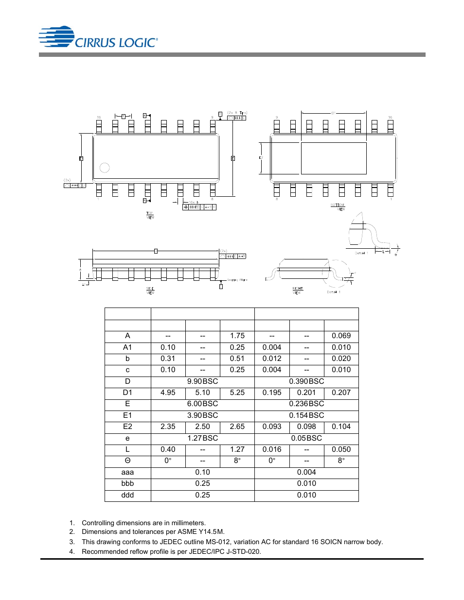 Package drawing | Cirrus Logic CS1613 User Manual | Page 14 / 16