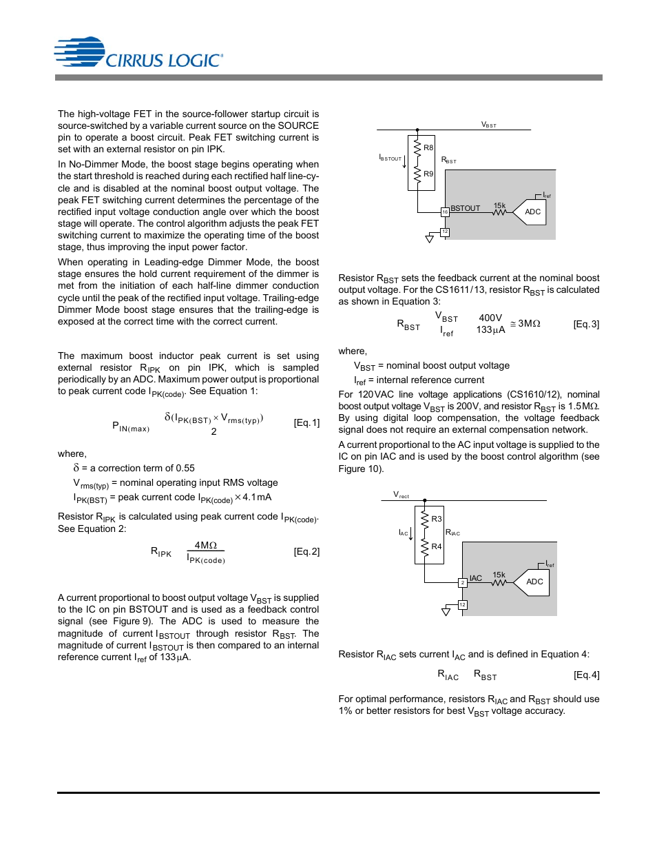 4 boost stage, 1 maximum peak current, 2 output bstout sense & input iac sense | Cirrus Logic CS1613 User Manual | Page 9 / 16