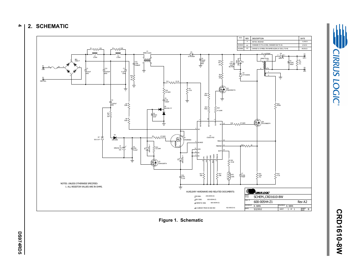 Schematic, Figure 1. schematic | Cirrus Logic CRD1610-8W User Manual | Page 4 / 24