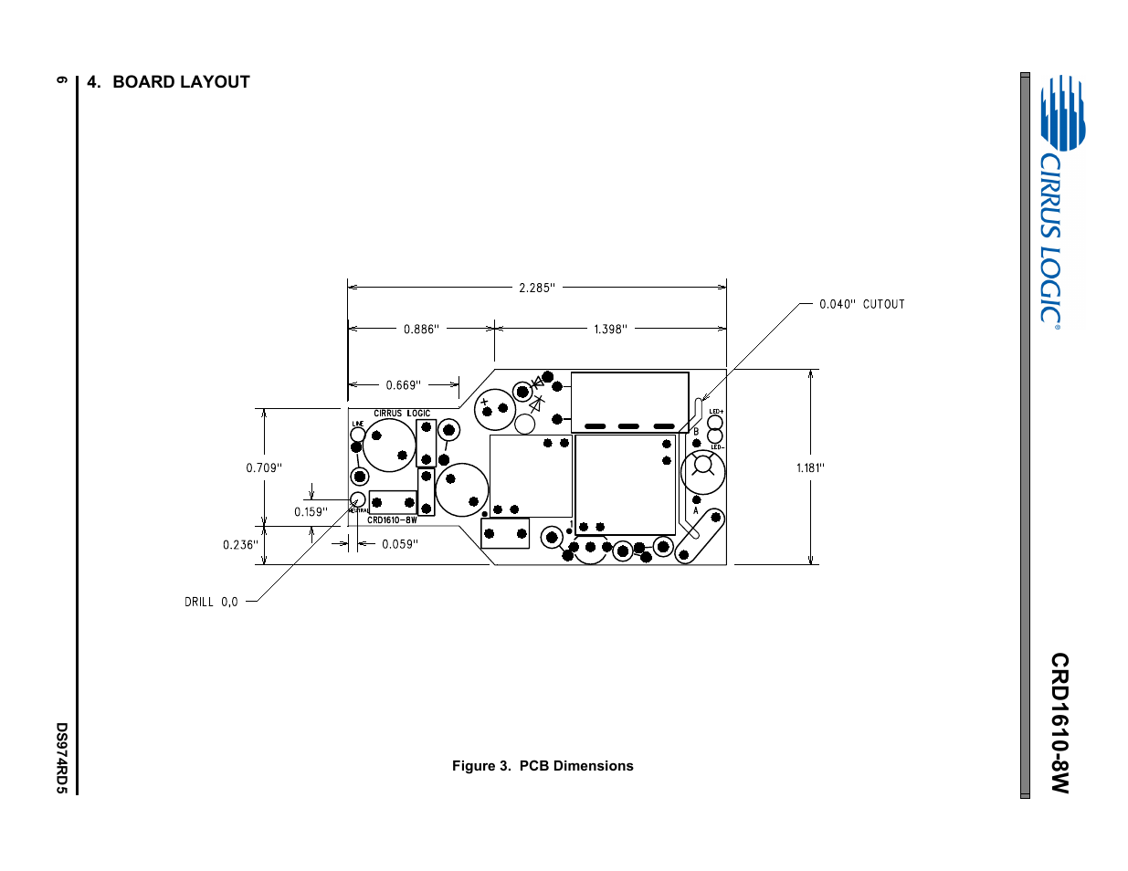 Board layout | Cirrus Logic CRD1610-8W User Manual | Page 6 / 24