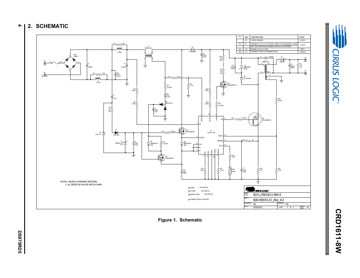 Schematic, Figure 1. schematic | Cirrus Logic CRD1611-8W User Manual | Page 4 / 25