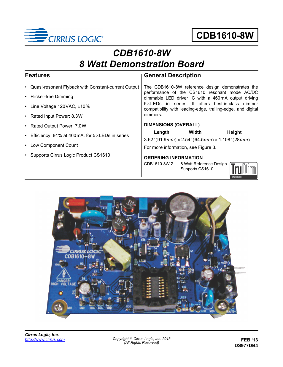 Cirrus Logic CDB1610-8W User Manual | 21 pages