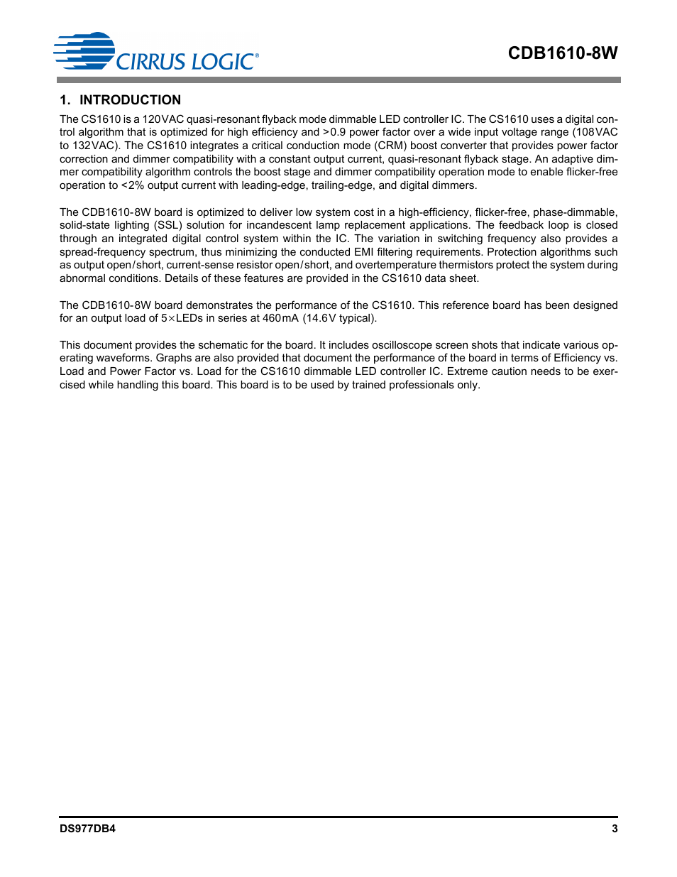 Introduction | Cirrus Logic CDB1610-8W User Manual | Page 3 / 21