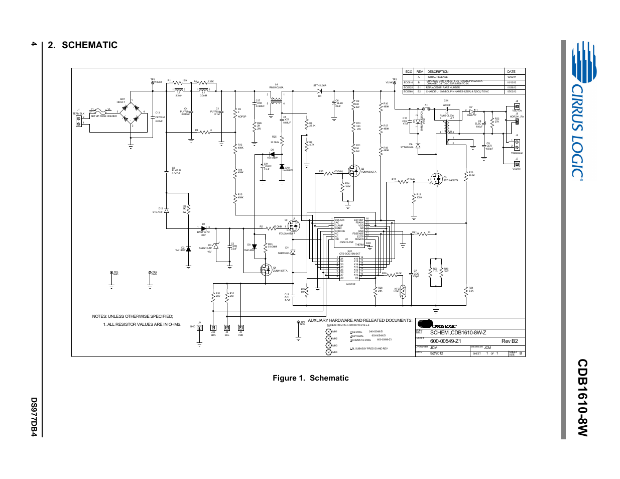 Schematic, Figure 1. schematic | Cirrus Logic CDB1610-8W User Manual | Page 4 / 21