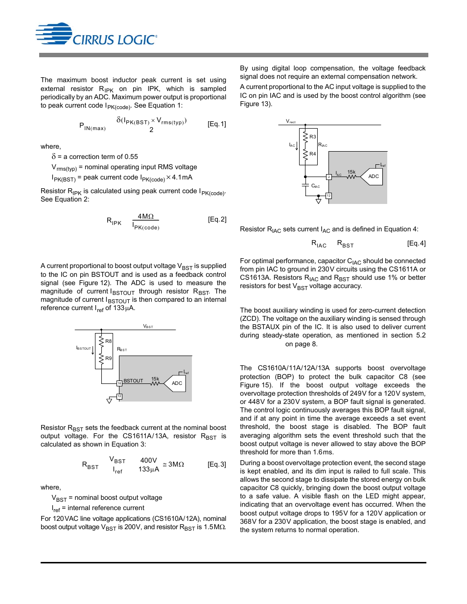 1 maximum peak current, 2 output bstout sense & input iac sense, 3 boost auxiliary winding | 4 boost overvoltage protection | Cirrus Logic CS1613A User Manual | Page 10 / 18