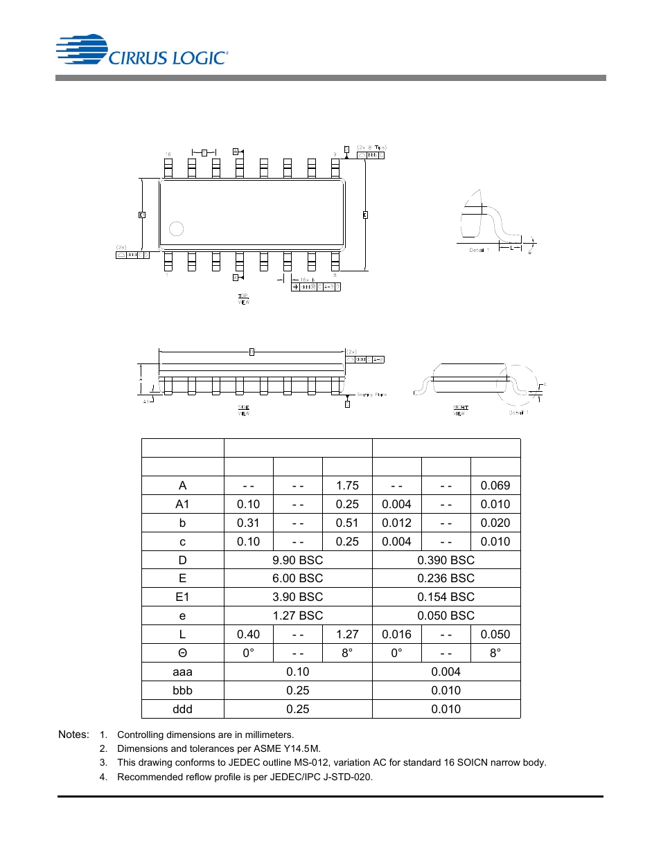Package drawing, Pin soicn (150 mil body) | Cirrus Logic CS1613A User Manual | Page 15 / 18