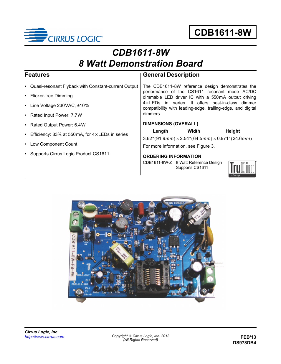 Cirrus Logic CDB1611-8W User Manual | 21 pages