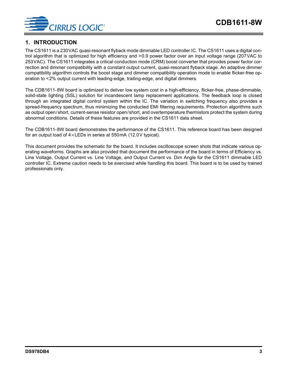 Introduction | Cirrus Logic CDB1611-8W User Manual | Page 3 / 21