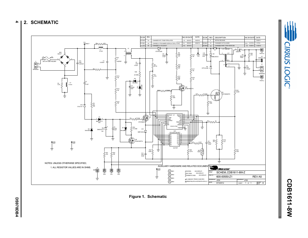 Schematic, Figure 1. schematic | Cirrus Logic CDB1611-8W User Manual | Page 4 / 21