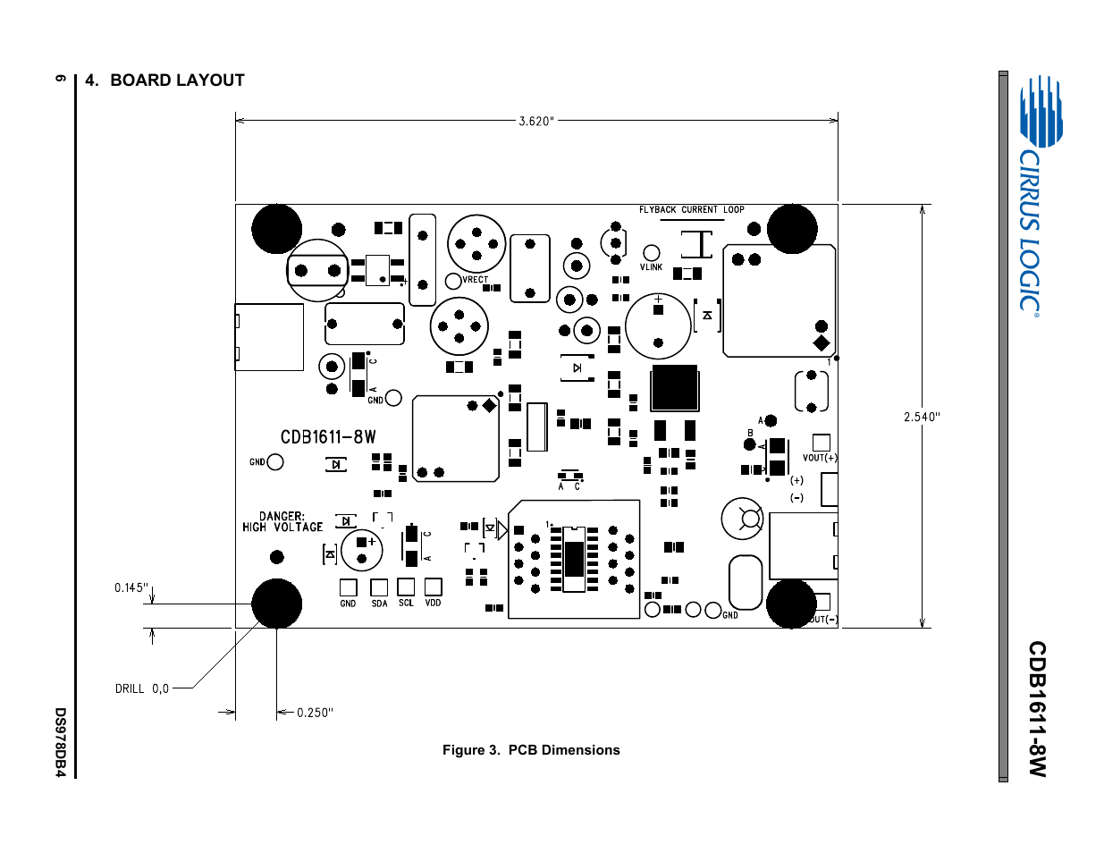 Board layout | Cirrus Logic CDB1611-8W User Manual | Page 6 / 21