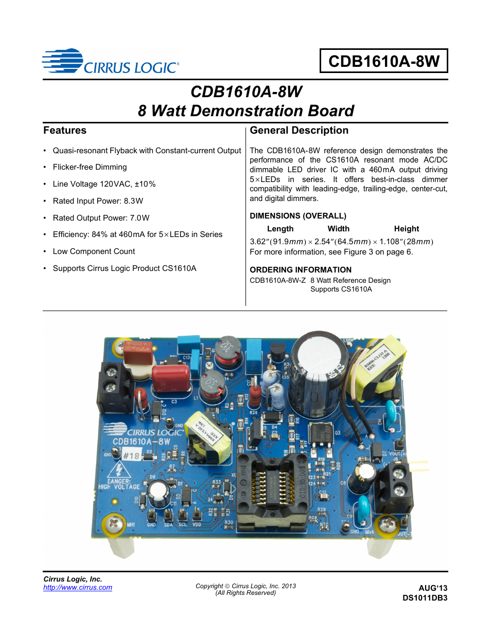 Cirrus Logic CDB1610A-8W User Manual | 21 pages