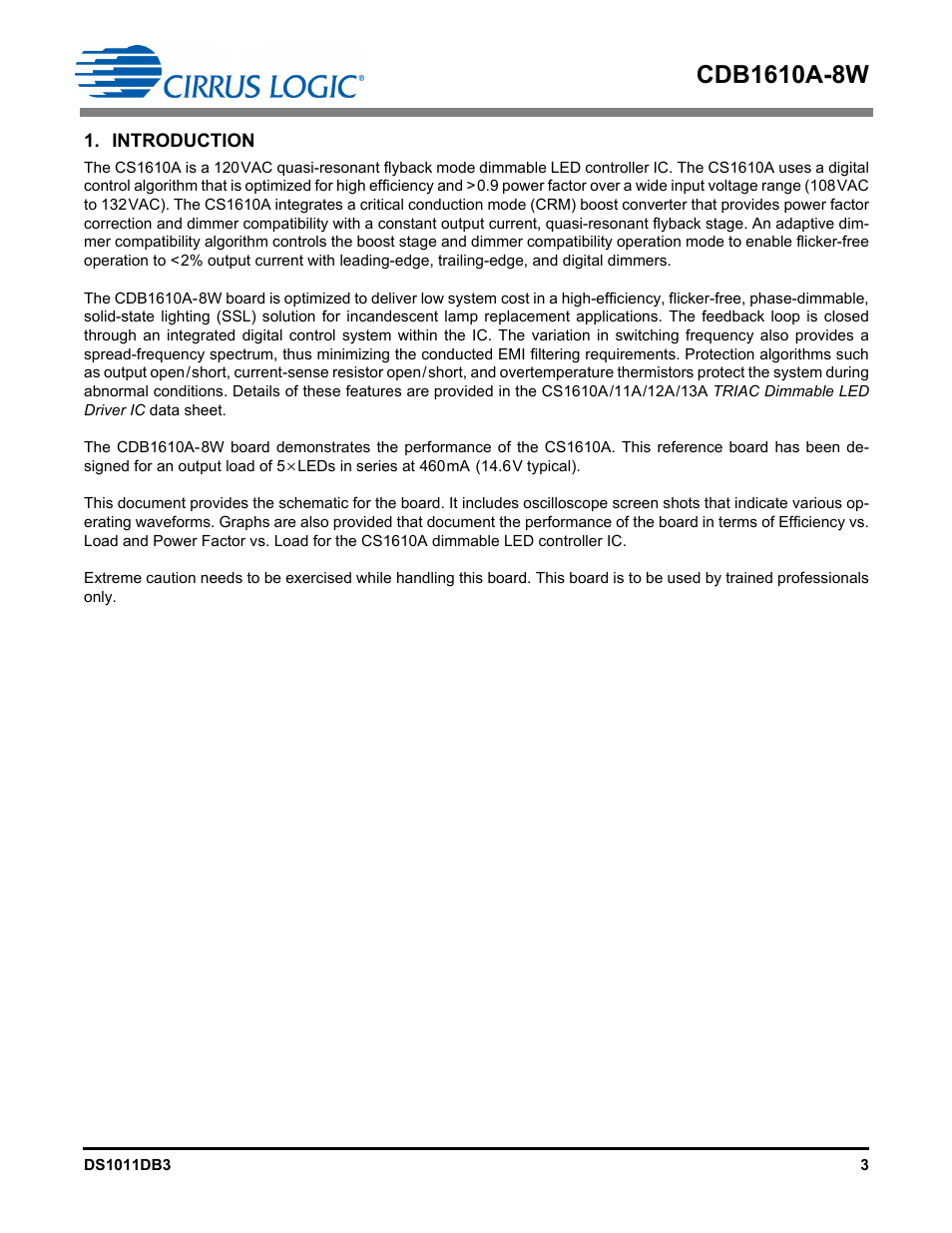 Introduction | Cirrus Logic CDB1610A-8W User Manual | Page 3 / 21