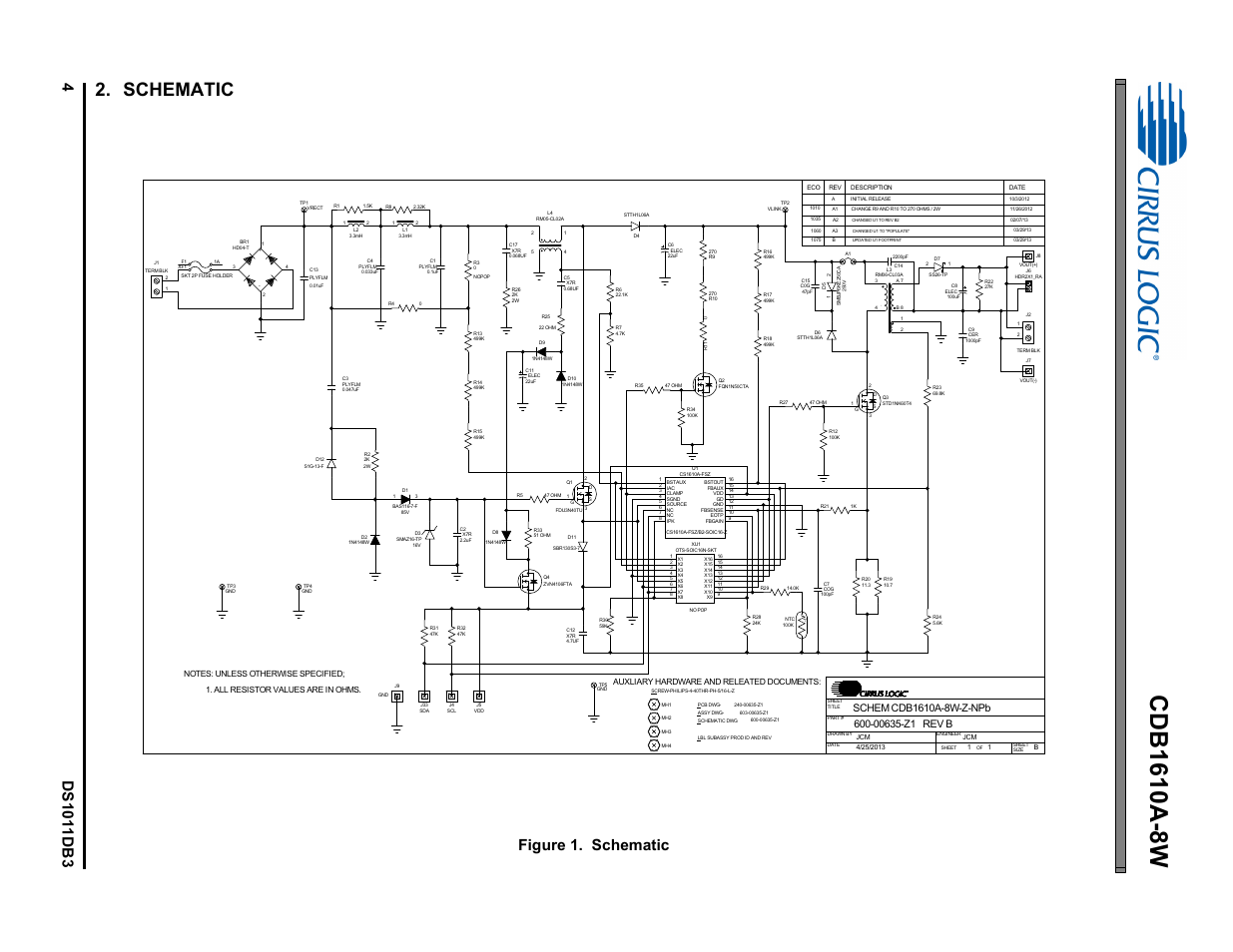 Schematic, Figure 1. schematic | Cirrus Logic CDB1610A-8W User Manual | Page 4 / 21