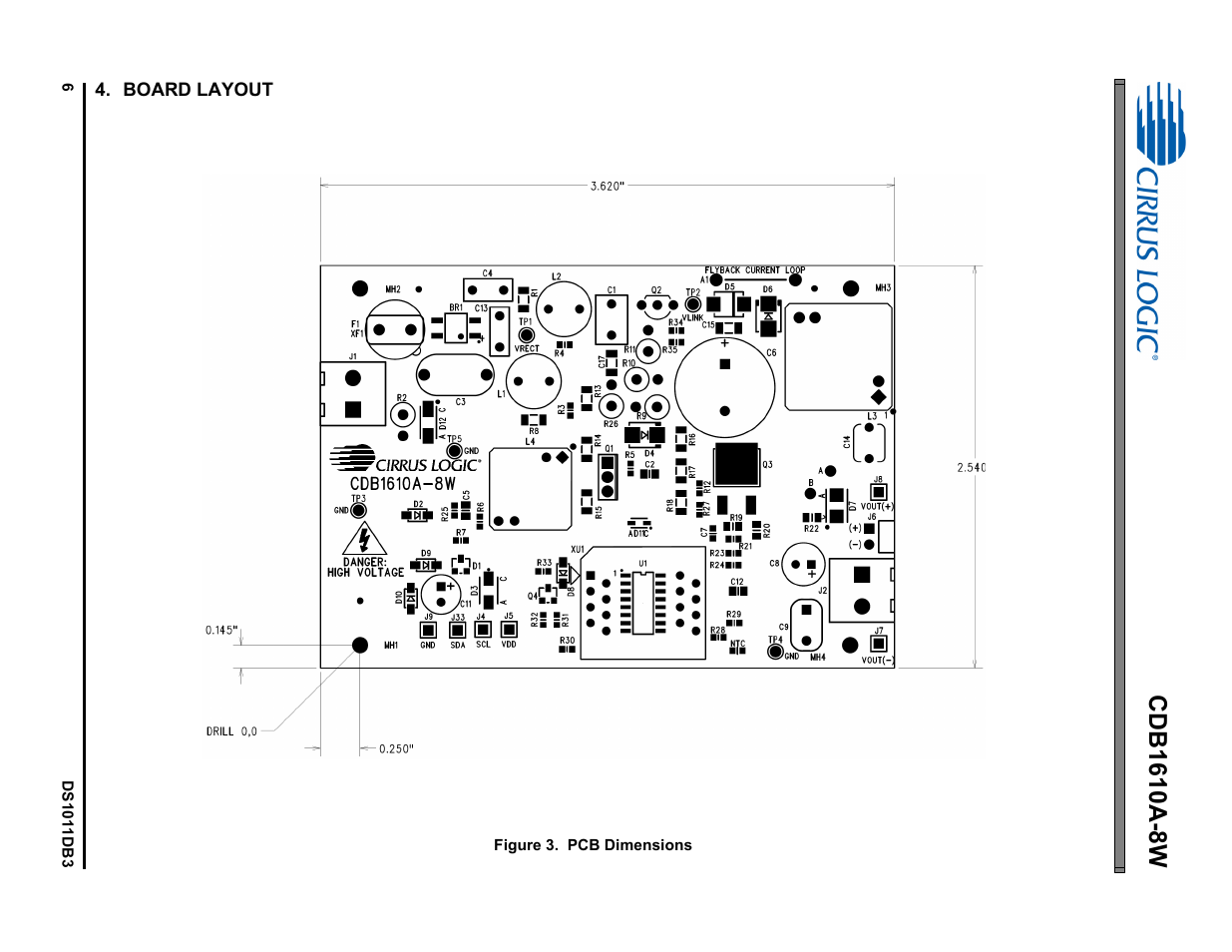 Board layout | Cirrus Logic CDB1610A-8W User Manual | Page 6 / 21