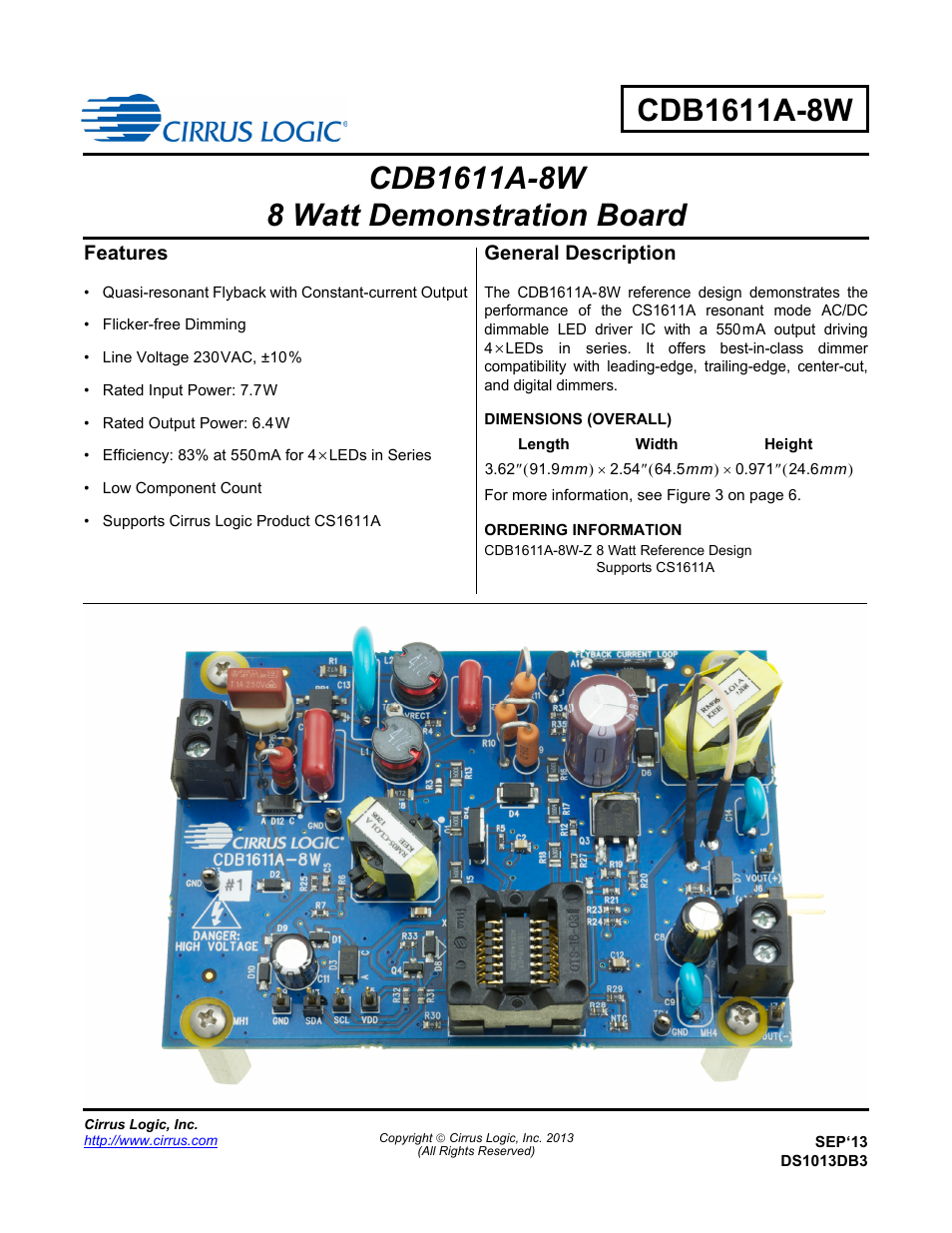 Cirrus Logic CDB1611A-8W User Manual | 21 pages